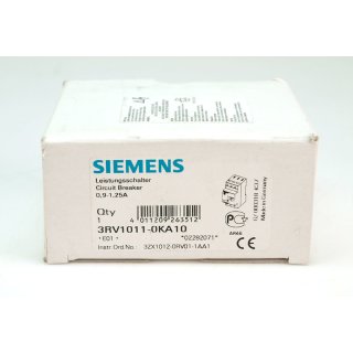 Siemens 3RV1011-0KA10 Leistungsschalter Motorschutzschalter 0,9-1,25A #D4786